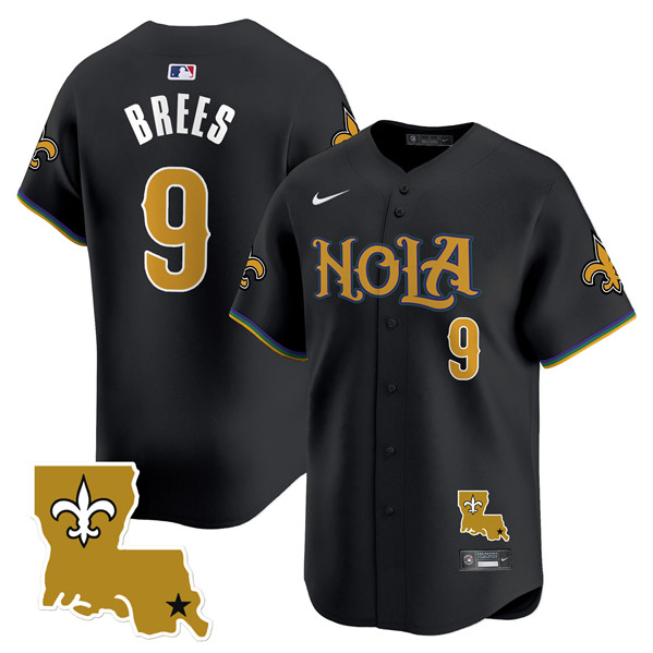 Men's New Orleans Saints #9 Drew Brees Black Cool Base Stitched Baseball Jersey Men's New Orleans Saints #9 Drew Brees Black Cool Base Stitched Baseball Jersey